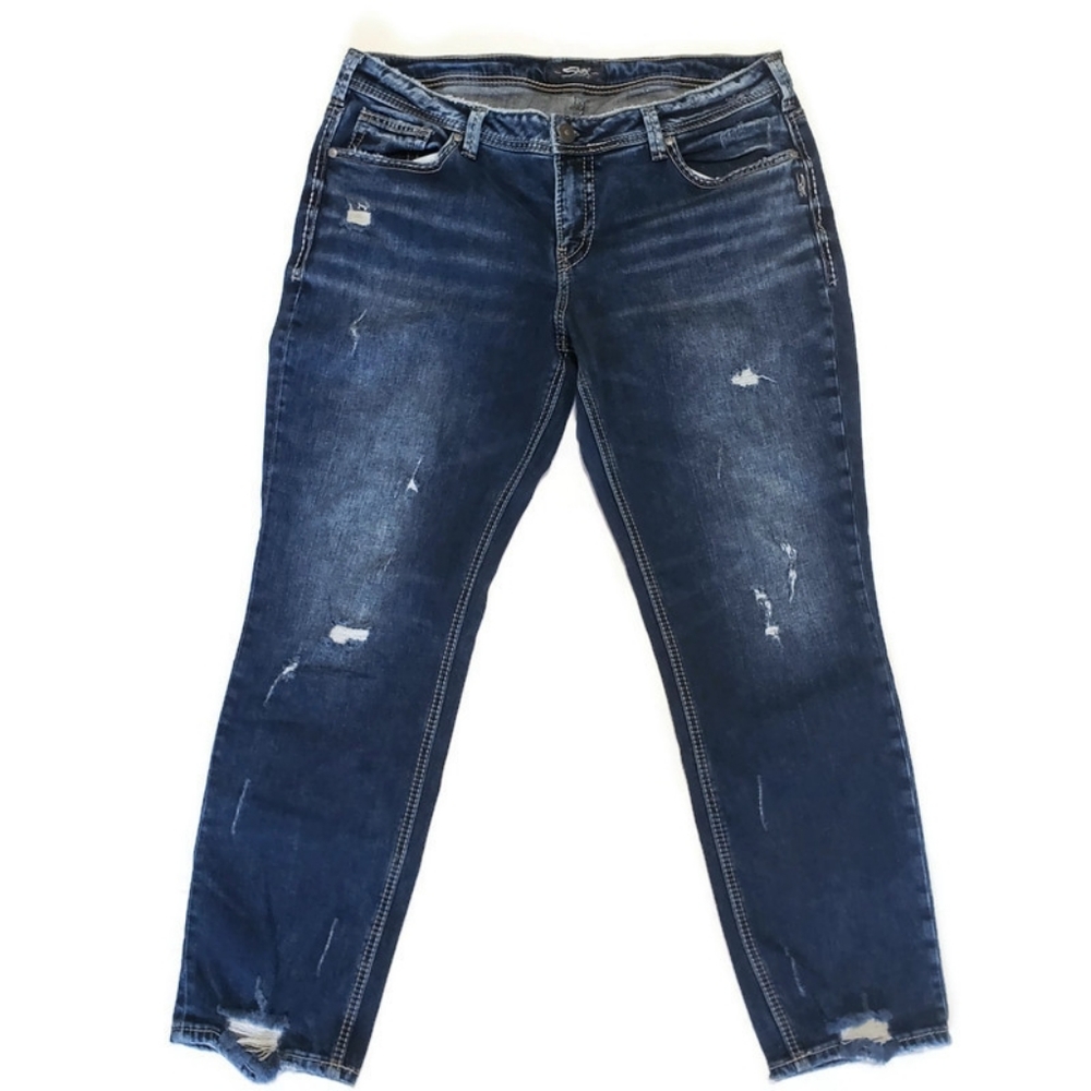 Silver "Sam" Distressed Dark Wash Skinny Jeans